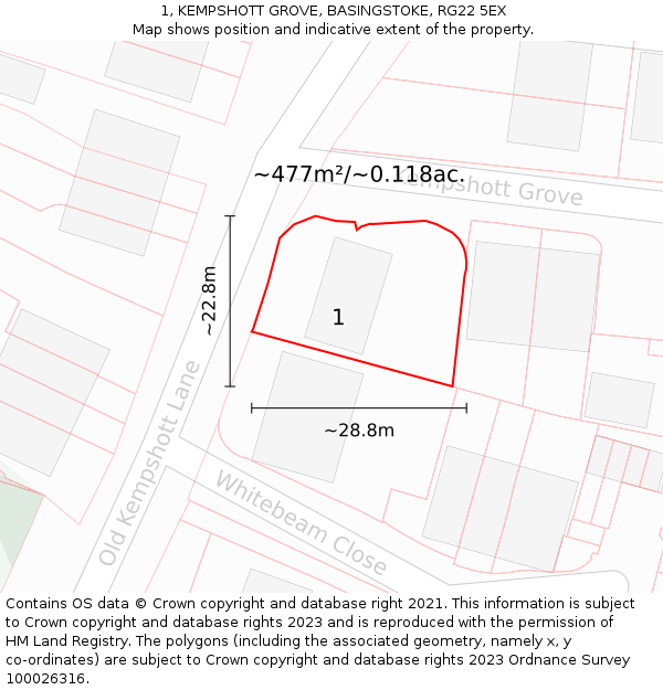 1, KEMPSHOTT GROVE, BASINGSTOKE, RG22 5EX: Plot and title map