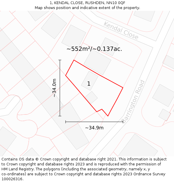 1, KENDAL CLOSE, RUSHDEN, NN10 0QF: Plot and title map