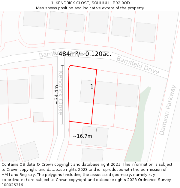 1, KENDRICK CLOSE, SOLIHULL, B92 0QD: Plot and title map