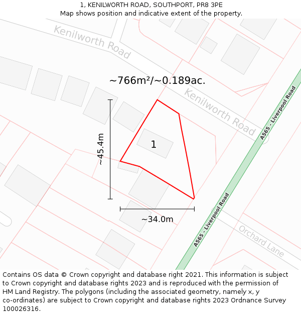 1, KENILWORTH ROAD, SOUTHPORT, PR8 3PE: Plot and title map