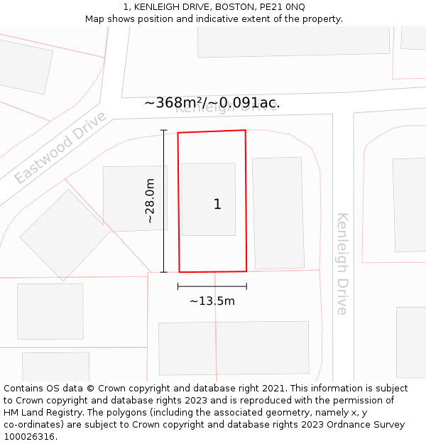 1, KENLEIGH DRIVE, BOSTON, PE21 0NQ: Plot and title map