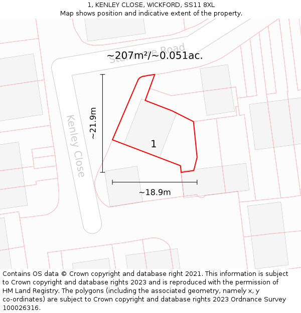 1, KENLEY CLOSE, WICKFORD, SS11 8XL: Plot and title map