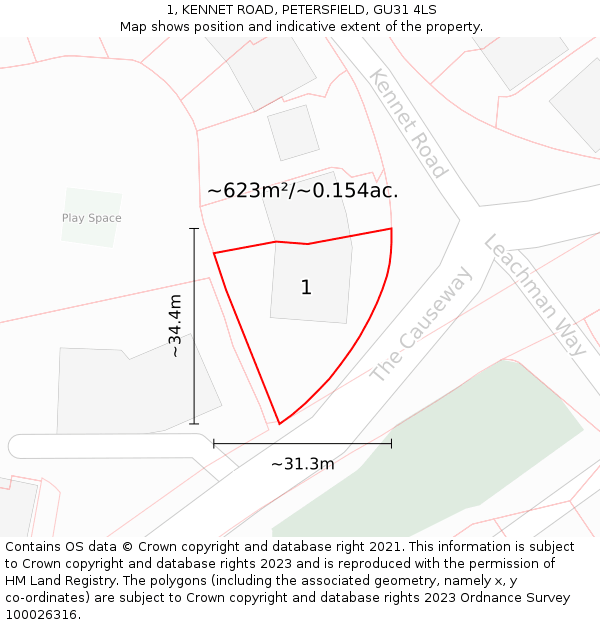 1, KENNET ROAD, PETERSFIELD, GU31 4LS: Plot and title map