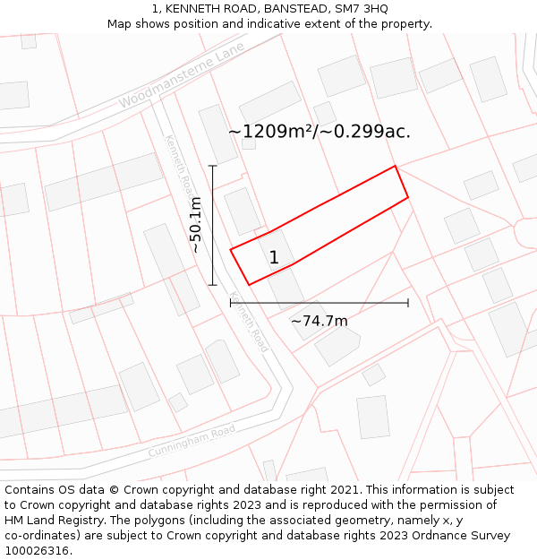 1, KENNETH ROAD, BANSTEAD, SM7 3HQ: Plot and title map