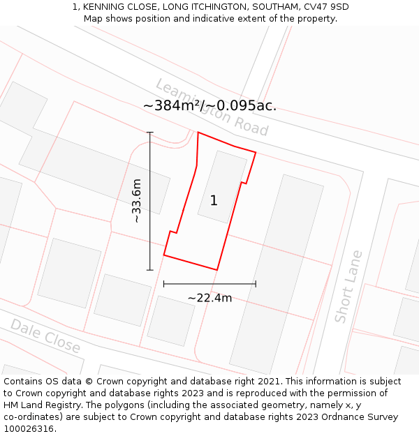 1, KENNING CLOSE, LONG ITCHINGTON, SOUTHAM, CV47 9SD: Plot and title map