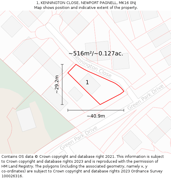 1, KENNINGTON CLOSE, NEWPORT PAGNELL, MK16 0NJ: Plot and title map