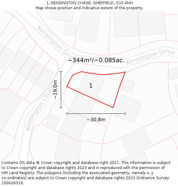 1, KENSINGTON CHASE, SHEFFIELD, S10 4NN: Plot and title map