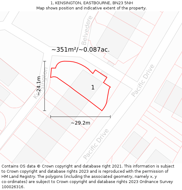 1, KENSINGTON, EASTBOURNE, BN23 5NH: Plot and title map
