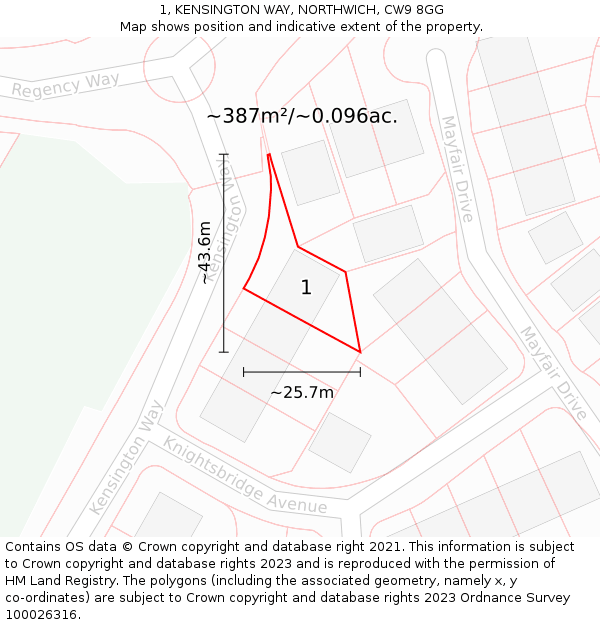 1, KENSINGTON WAY, NORTHWICH, CW9 8GG: Plot and title map