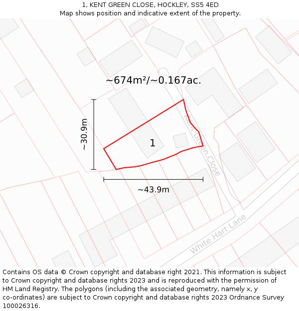 1, KENT GREEN CLOSE, HOCKLEY, SS5 4ED: Plot and title map