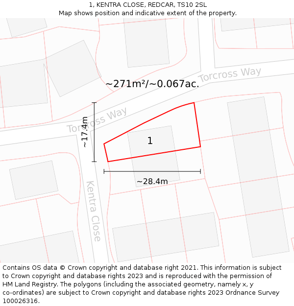 1, KENTRA CLOSE, REDCAR, TS10 2SL: Plot and title map