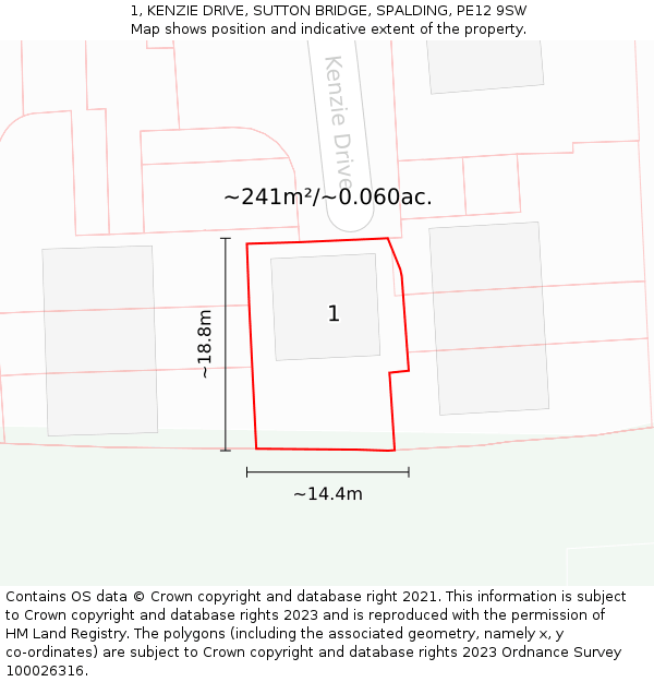 1, KENZIE DRIVE, SUTTON BRIDGE, SPALDING, PE12 9SW: Plot and title map