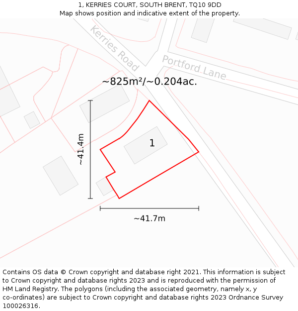 1, KERRIES COURT, SOUTH BRENT, TQ10 9DD: Plot and title map