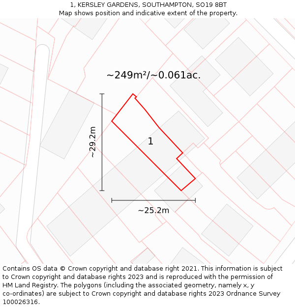 1, KERSLEY GARDENS, SOUTHAMPTON, SO19 8BT: Plot and title map