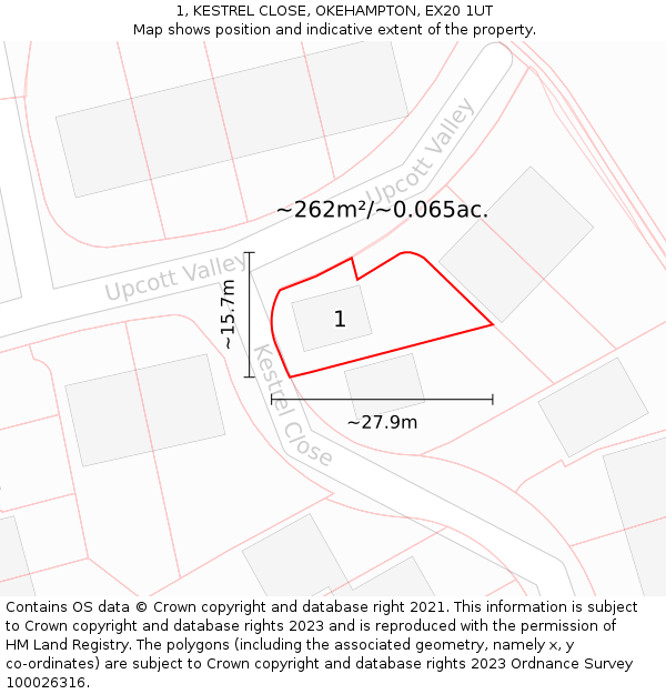 1, KESTREL CLOSE, OKEHAMPTON, EX20 1UT: Plot and title map