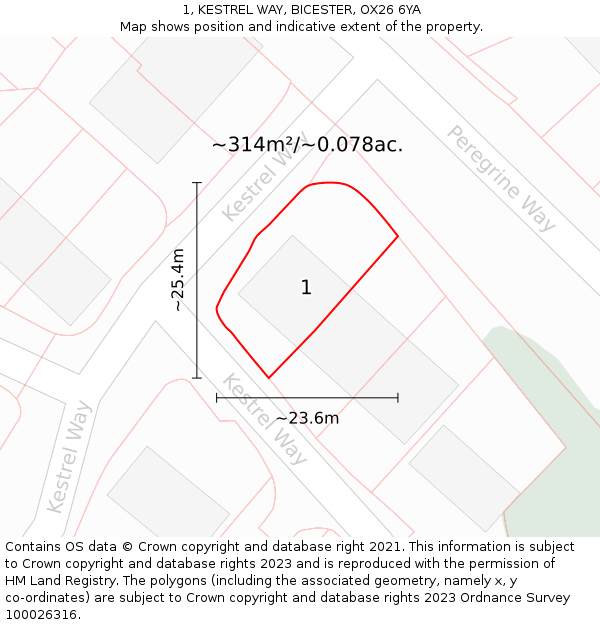 1, KESTREL WAY, BICESTER, OX26 6YA: Plot and title map