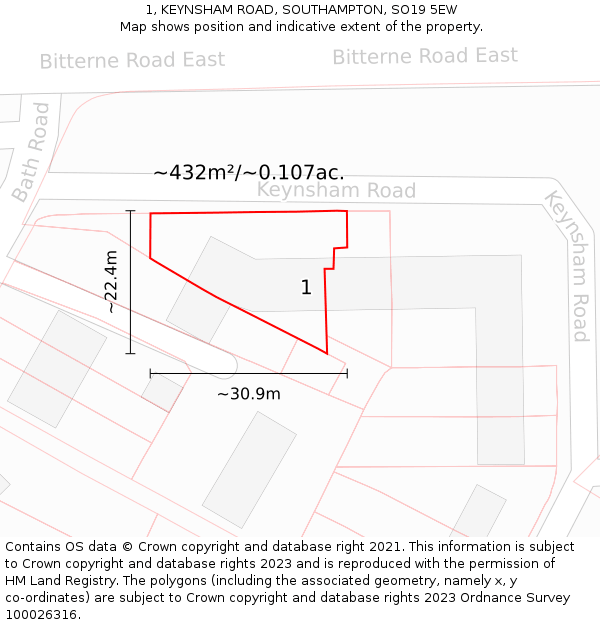 1, KEYNSHAM ROAD, SOUTHAMPTON, SO19 5EW: Plot and title map