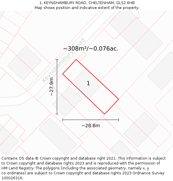 1, KEYNSHAMBURY ROAD, CHELTENHAM, GL52 6HB: Plot and title map