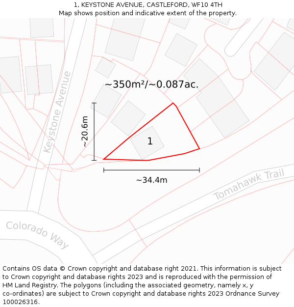 1, KEYSTONE AVENUE, CASTLEFORD, WF10 4TH: Plot and title map