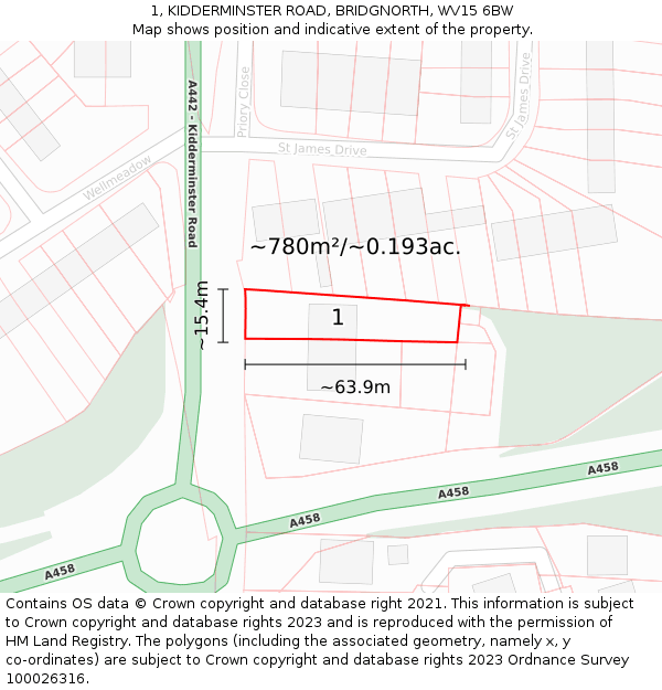 1, KIDDERMINSTER ROAD, BRIDGNORTH, WV15 6BW: Plot and title map