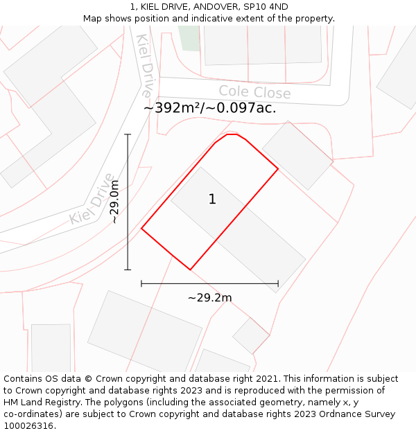 1, KIEL DRIVE, ANDOVER, SP10 4ND: Plot and title map