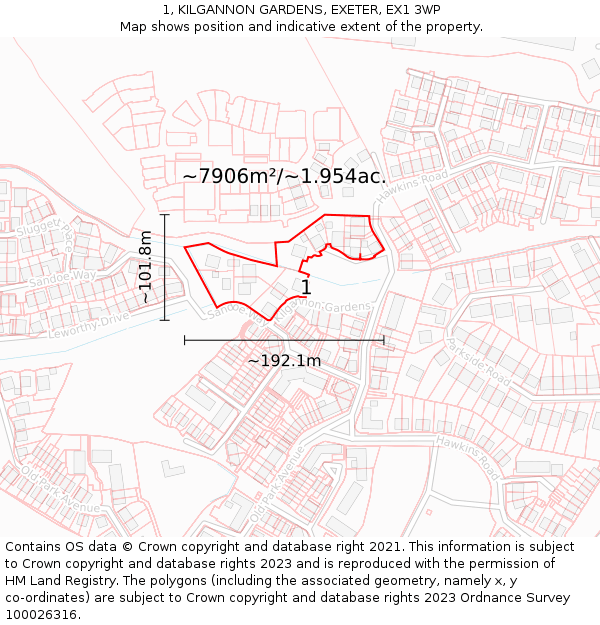 1, KILGANNON GARDENS, EXETER, EX1 3WP: Plot and title map