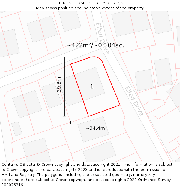 1, KILN CLOSE, BUCKLEY, CH7 2JR: Plot and title map
