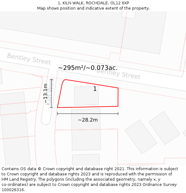 1, KILN WALK, ROCHDALE, OL12 6XP: Plot and title map