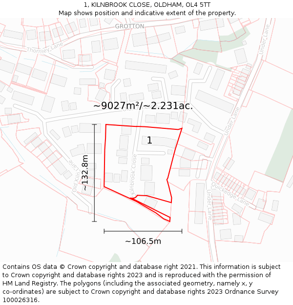 1, KILNBROOK CLOSE, OLDHAM, OL4 5TT: Plot and title map