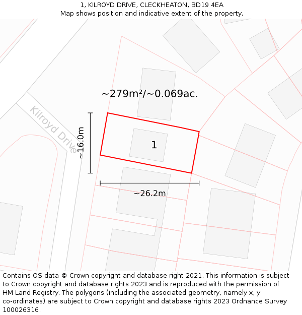 1, KILROYD DRIVE, CLECKHEATON, BD19 4EA: Plot and title map