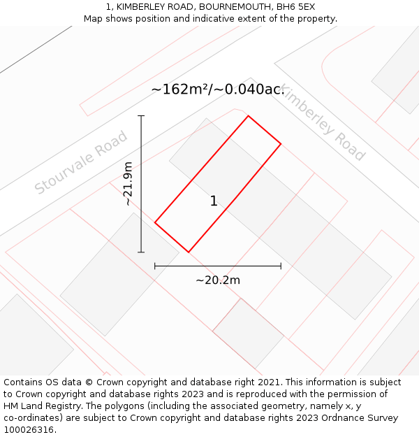 1, KIMBERLEY ROAD, BOURNEMOUTH, BH6 5EX: Plot and title map