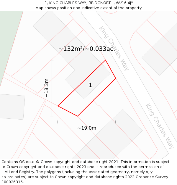 1, KING CHARLES WAY, BRIDGNORTH, WV16 4JY: Plot and title map