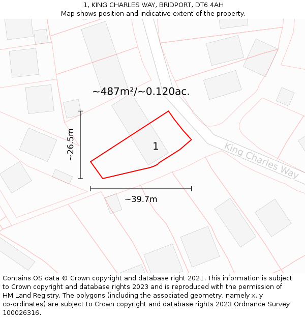 1, KING CHARLES WAY, BRIDPORT, DT6 4AH: Plot and title map