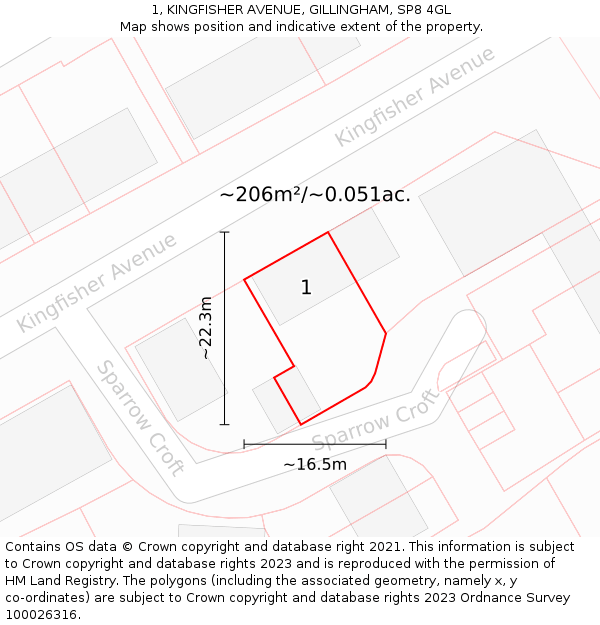 1, KINGFISHER AVENUE, GILLINGHAM, SP8 4GL: Plot and title map