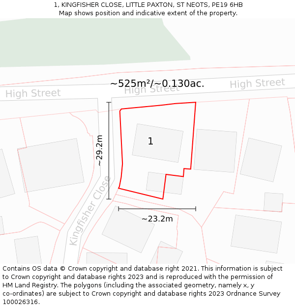 1, KINGFISHER CLOSE, LITTLE PAXTON, ST NEOTS, PE19 6HB: Plot and title map