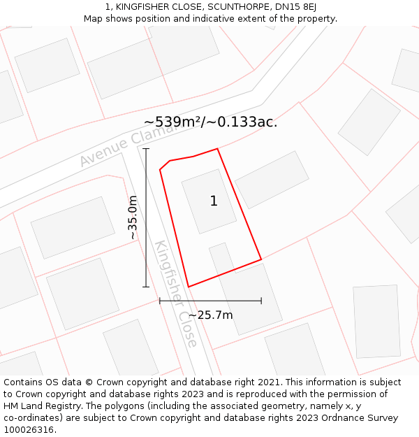 1, KINGFISHER CLOSE, SCUNTHORPE, DN15 8EJ: Plot and title map