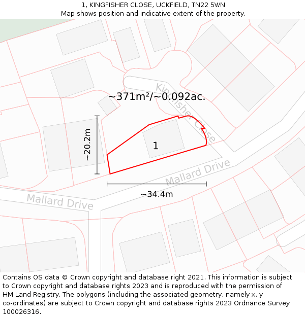 1, KINGFISHER CLOSE, UCKFIELD, TN22 5WN: Plot and title map