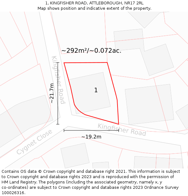 1, KINGFISHER ROAD, ATTLEBOROUGH, NR17 2RL: Plot and title map