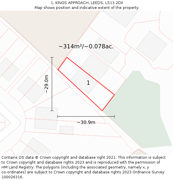 1, KINGS APPROACH, LEEDS, LS13 2DX: Plot and title map