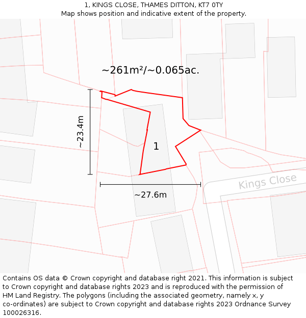 1, KINGS CLOSE, THAMES DITTON, KT7 0TY: Plot and title map