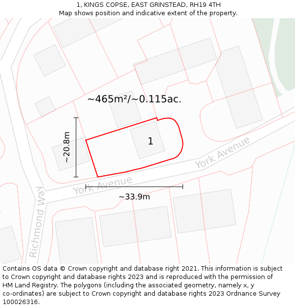 1, KINGS COPSE, EAST GRINSTEAD, RH19 4TH: Plot and title map