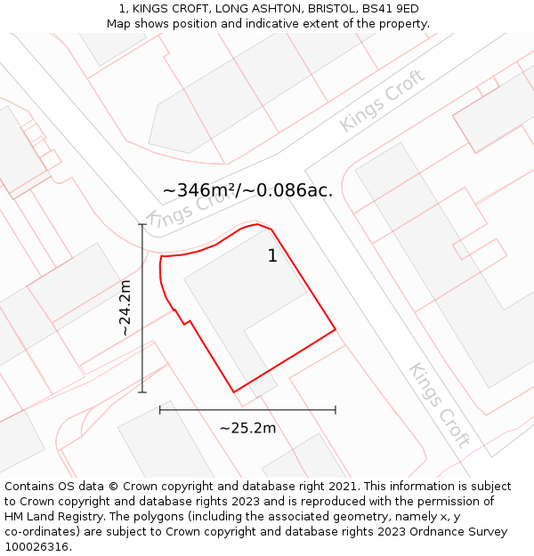 1, KINGS CROFT, LONG ASHTON, BRISTOL, BS41 9ED: Plot and title map