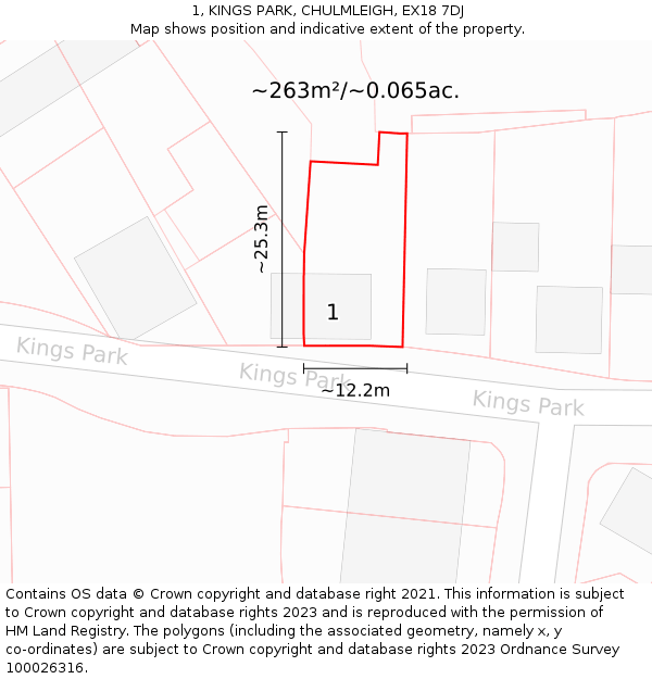 1, KINGS PARK, CHULMLEIGH, EX18 7DJ: Plot and title map