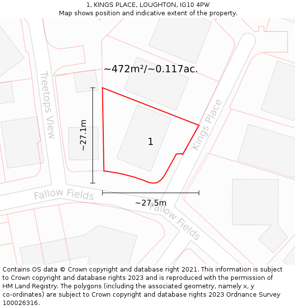1, KINGS PLACE, LOUGHTON, IG10 4PW: Plot and title map