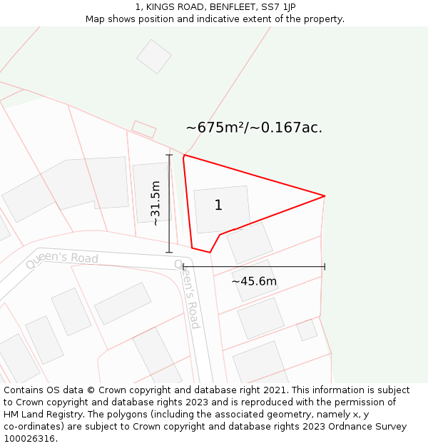 1, KINGS ROAD, BENFLEET, SS7 1JP: Plot and title map