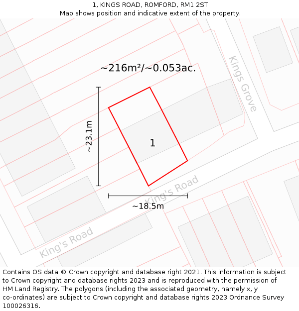 1, KINGS ROAD, ROMFORD, RM1 2ST: Plot and title map