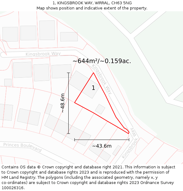 1, KINGSBROOK WAY, WIRRAL, CH63 5NG: Plot and title map