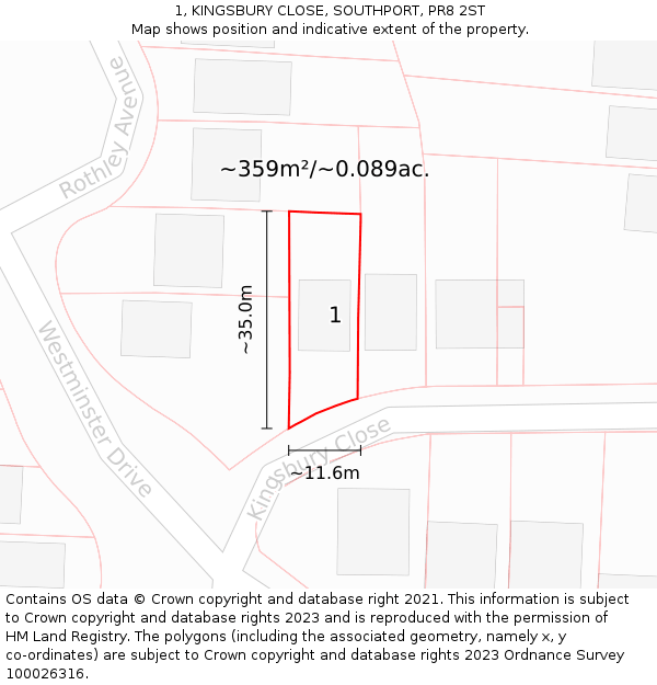 1, KINGSBURY CLOSE, SOUTHPORT, PR8 2ST: Plot and title map