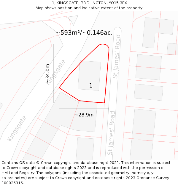 1, KINGSGATE, BRIDLINGTON, YO15 3PX: Plot and title map