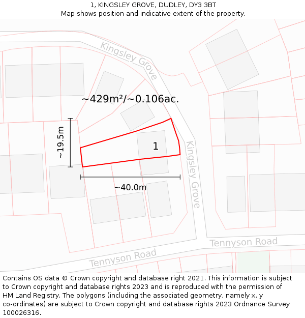 1, KINGSLEY GROVE, DUDLEY, DY3 3BT: Plot and title map